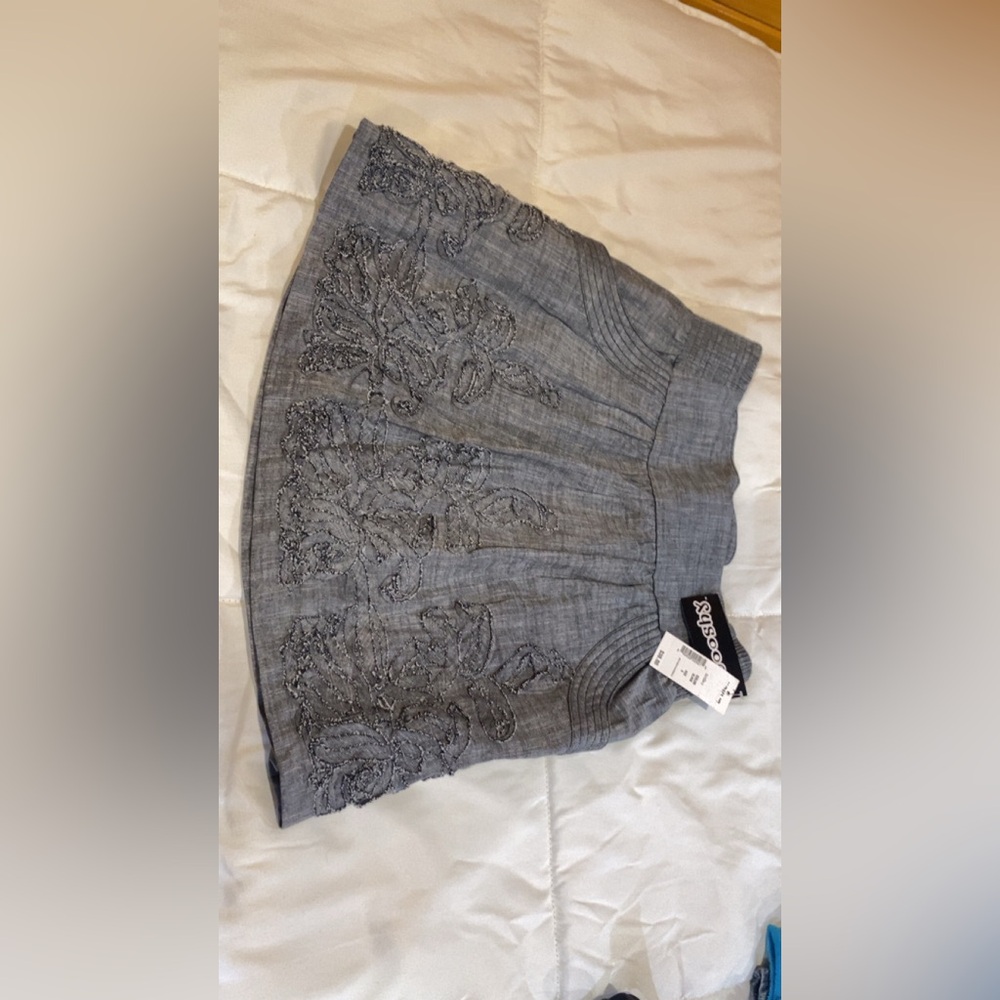 Stussy Gray A-Line Skirt with Intricate Embroidery